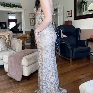 Champagne colored sequined prom/formal dress.